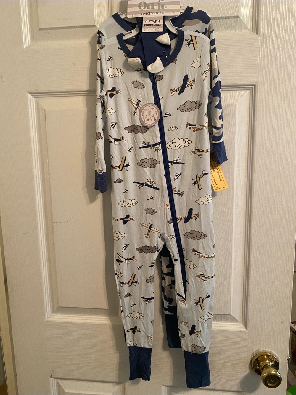 Sleep On it Airplane Two Print Baby Footless Pajama Romper - Blue & Navy
